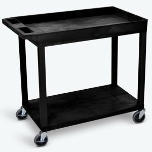 18″ X 35″ 1-Tub / 1-Flat Shelf Utility Cart With 4″ Casters In Black Carts & Trucks