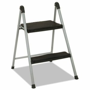 Folding Step Stool, 2-Step, 200Lb, 16 9/10″ Working Height, Platinum/Blac Ladders & Accessories