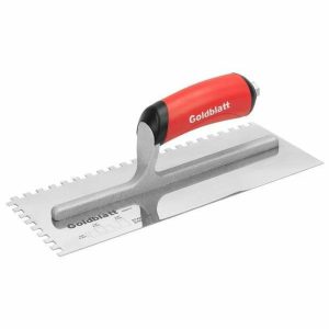 Pro Stainless Steel Square-Notch Trowel, Red Soft Grip, 1/4″X1/4″X1/4″ Hand Tools